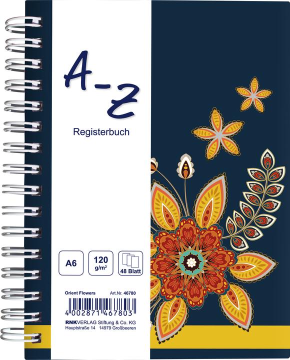 Actual product image Rnk Notebook with index A-Z "Orient Flowers", DIN A6, 48 sheets (A6, Lined, Hardcover)