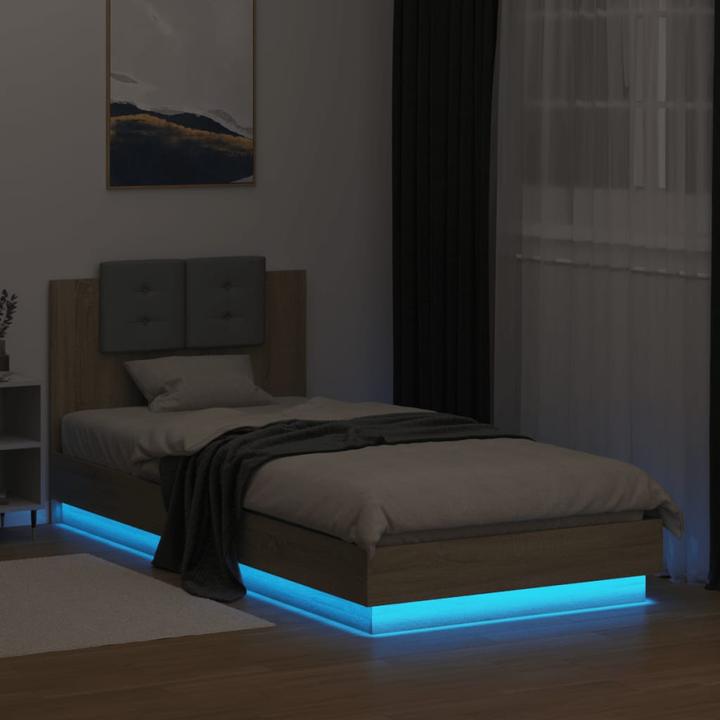 Produktbild VidaXL Bettgestell mit Kopfteil und LED-Leuchten 90 x 200cm (90 x 200 cm)