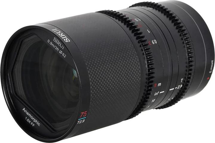 Actual product image Sirui Saturn 75mm T2.9 1.6x L75B Carbon Fibre Full-frame Anamorphic L Mount (Blue Flare) (L-Mount, full size)