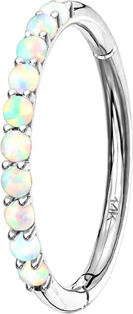 Star Piercing Micro Segmentring klappbar 14k weissgold seitlich Opale weiss (ohne Messing, 14k Gold)
