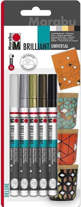 Actual product image Marabu BRILLIANT painter lacquer pencil (White, Copper, Silver, Black, Gold, 2 mm, 5 x)