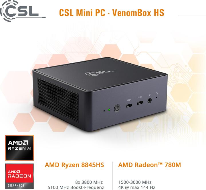Produktbild CSL VenomBox HS (AMD Ryzen 7 8845HS, 32 GB, 1000 GB, Radeon 780M)