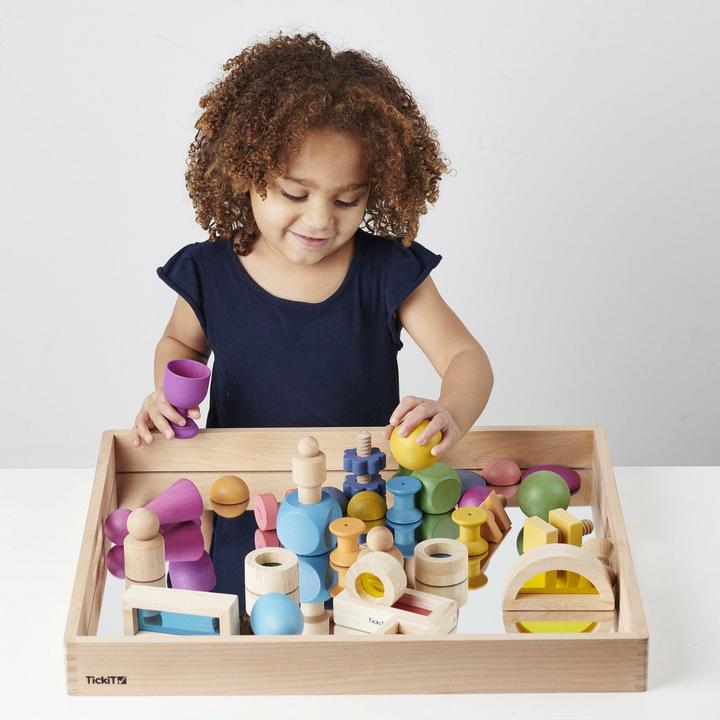 Image du produit TickiT Boîte plateau en bois avec base miroir (Français, Allemand, Anglais, Italien)