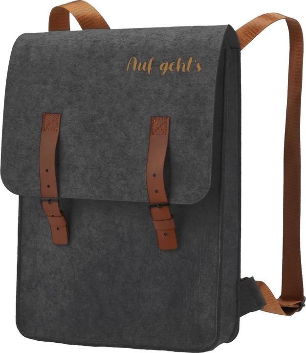 Produktbild Casativo Filz Rucksack mit Aufschrift auf geht's und Verschluss-Schnallen, schwarz, 27,5 x 36 cm