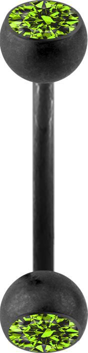 Produktbild Star Piercing Micro Banane schwarz matt mit zwei Kristallkugeln hellgrün (ohne Messing, Chirurgenstahl 316L)