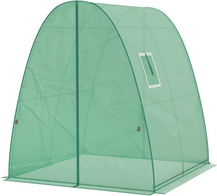 Produktbild Swisshandel24 Foliengewächshaus mit Rolltür, 2 Fernster, winterfest, Stahl, 180x180x200 cm, Grün