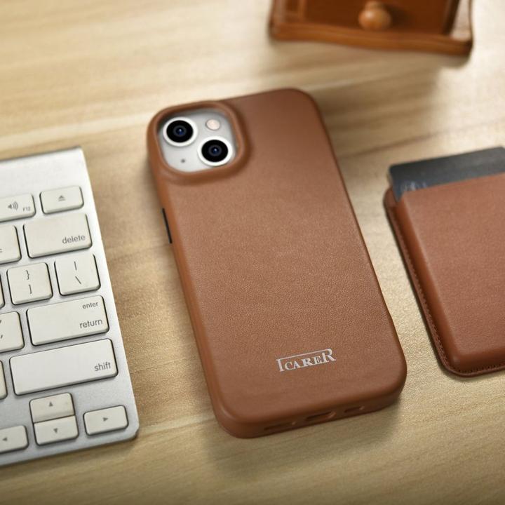Immagine prodotto iCarer CE Premium Leather Folio Case iPhone 14 Plus Magnetic Flip Leather Folio Case MagSafe Brown ( (Apple iPhone 14 Plus)