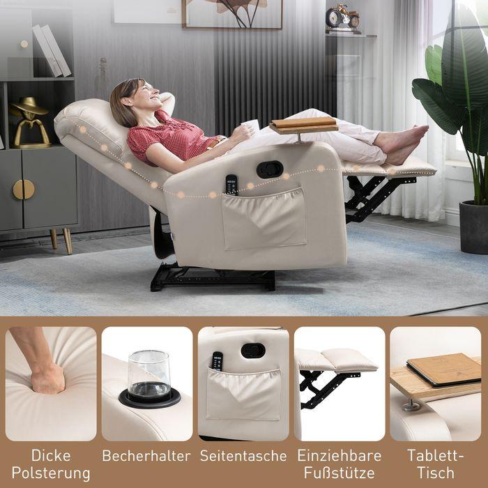 Produktbild Swisshandel24 Relaxsessel mit Massage und FB, Fernsehsessel, Mikrofaser, Beige
