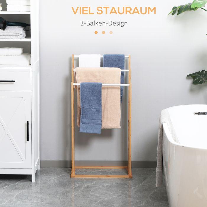 Immagine prodotto Swisshandel24 Porta asciugamani Porta asciugamani da terra con 3 aste Porta asciugamani da bagno senza trapano