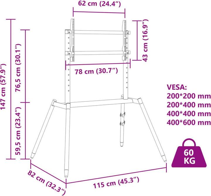 Image du produit VidaXL Support TV 37-86 pouces écran Max VESA 400x600 mm 60 kg (86", 60 kg)