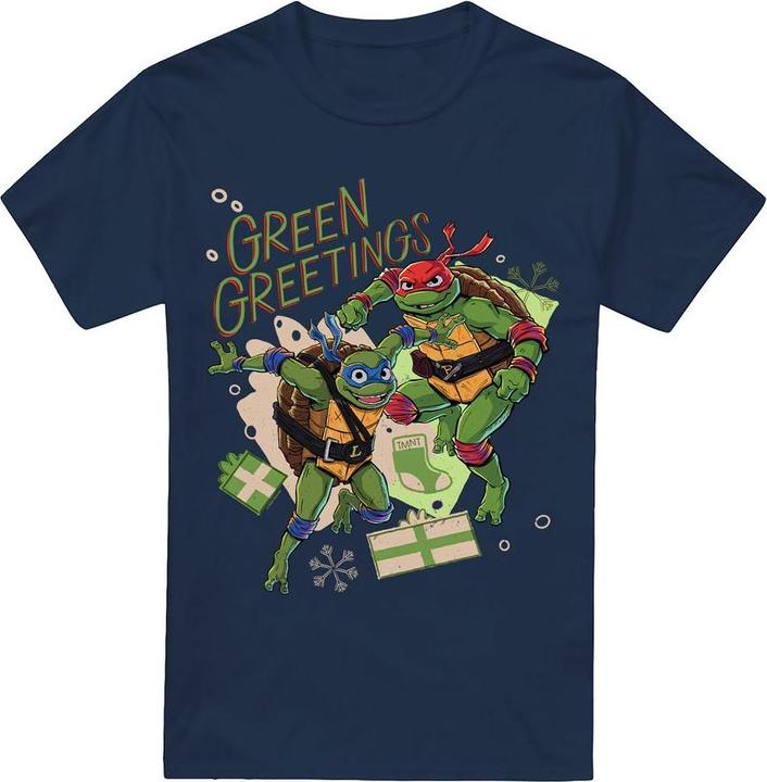 Actual product image Teenage Mutant NT Mens Christmas Greetings Leonardo & Raphael T-Shirt (XXL)