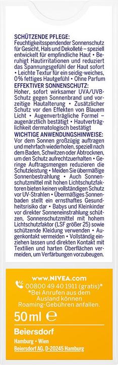 Produktbild NIVEA Sun, Gesichtscreme, beruhigt Reizungen, SPF 50+, 50 ml (Sonnencreme, SPF 50, 50 ml)