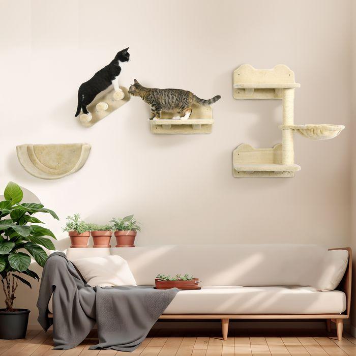 Immagine prodotto Swisshandel24 Katzen Kletterwand 4 tlg, Katzenkratzbaum inkl. Klettern, bis 5kg (23.50 cm, Beige)