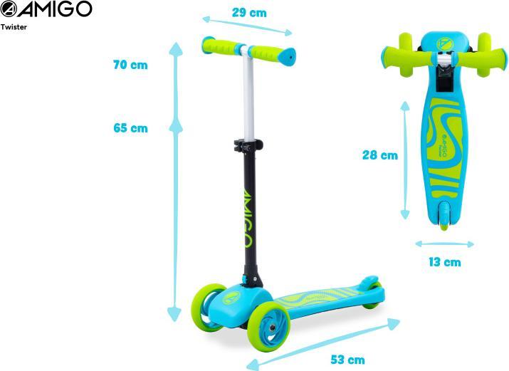 Produktbild Amigo Twister faltbarer 3-Rad-Kinderroller mit Fussbremse blau/lime