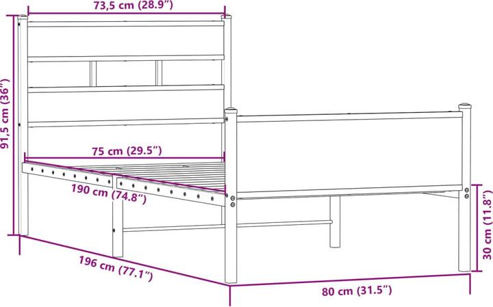 Actual product image VidaXL Bed frame Bed single bed without mattress 90x190 cm wood-based material (90 x 190 cm)