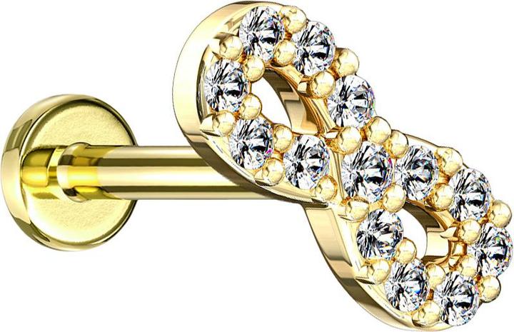 Produktbild Star Piercing Micro Labret Innengewinde 14k vergoldet Unendlichkeit mit Kristallen (Chirurgenstahl 316L, Messing)