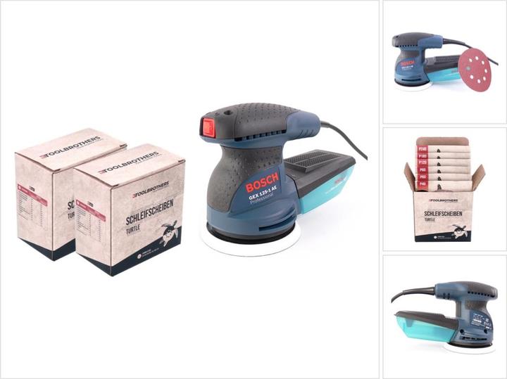 Actual product image Bosch Professional Bosch GEX 125-1 AE Random Orbit Sander 250 Watt 125 mm ( 0601387500 ) + 2x Toolbrothers TURTLE (Eccentric grinder, 250 W)