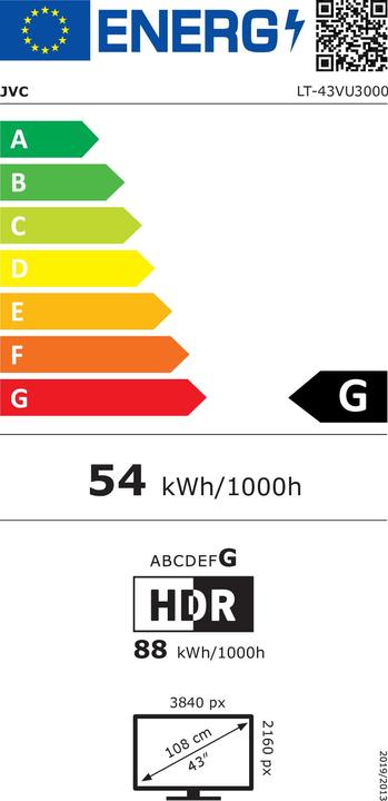 Energy Label JVC LT43VU3000 4K TV (43", LED, 4K)