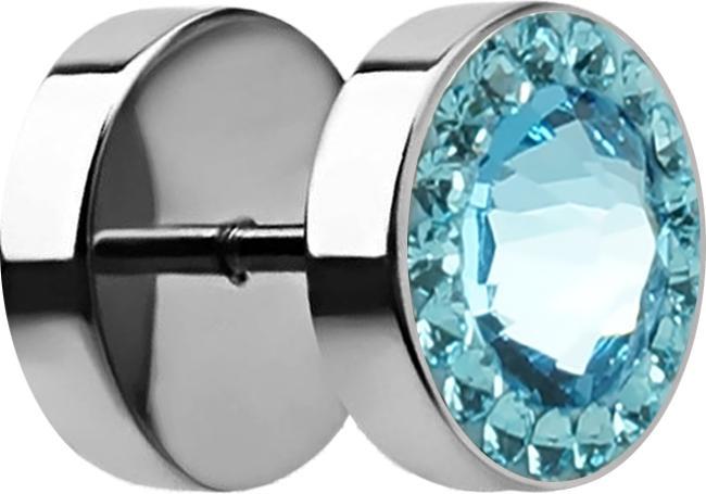 Actual product image Star Piercing Fake plug with small and large Swarovski crystal aqua (Surgical steel 316L, without brass)