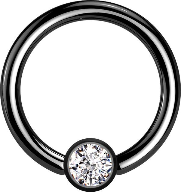 Star Piercing Micro Closure Ring schwarz Zylinder Kristall silber (ohne Messing, Chirurgenstahl 316L)