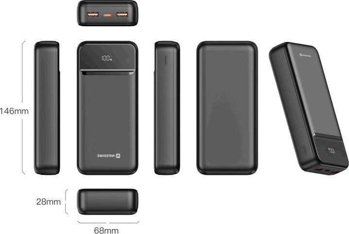 Immagine prodotto Swissten Power Bank 20000 Mah Power Line II Black (20000 mAh, 22.50 W, 22.50 Wh)