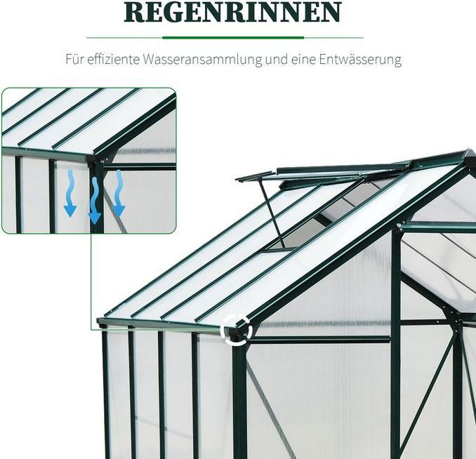 Produktbild Swisshandel24 Gewächshaus, Alu, Dachfenster, Tür, Fundament, begehbar, 190x252x201cm