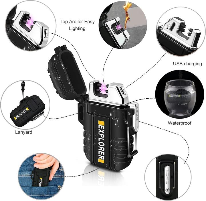 Actual product image Swissdetector Electric double-arc lighter - USB rechargeable - waterproof - Black