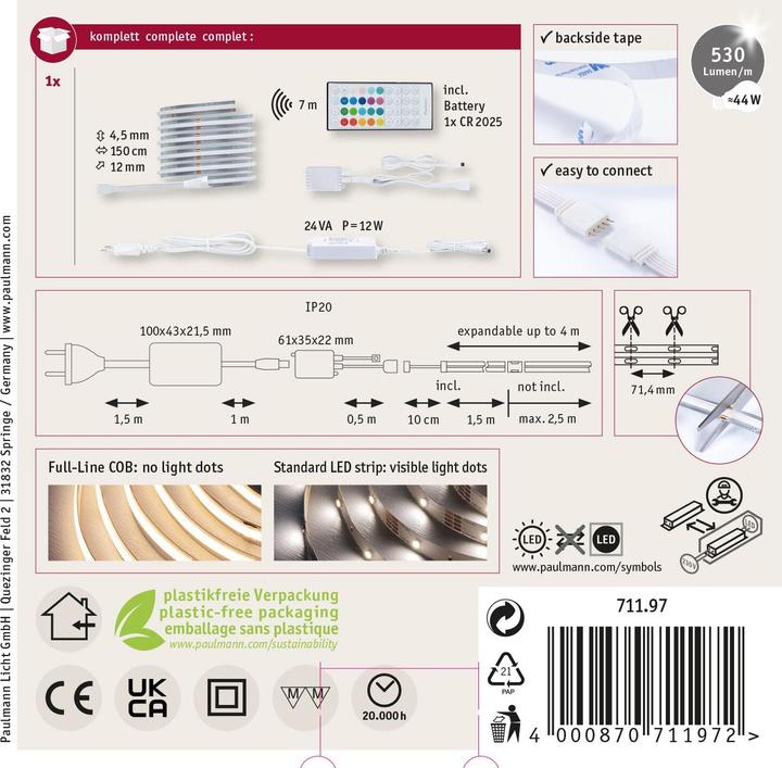 Produktbild Paulmann MaxLED 500 Stripe Set (Mehrfarbig, 150 cm, Indoor)