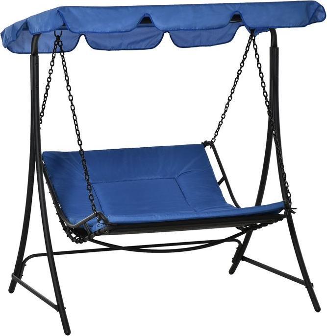 Swisshandel24 Swinging lounger Hollywood swing garden lounger with roof for 2 persons steel blue 164x116x176cm