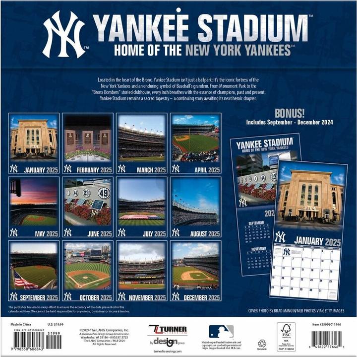 Actual product image MLB - New York Yankees. Yankee Stadium - 30.5 x 30.5 cm Stadium Wall Calendar 2025 (30.5 x 30.5 cm, French, Italian, Spanish, German, English)