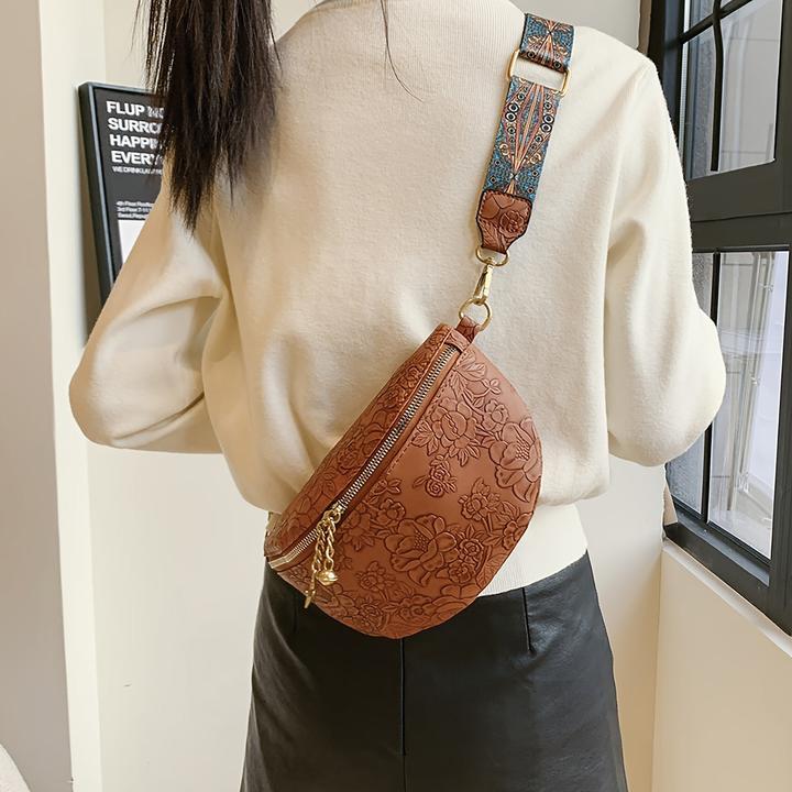 Produktbild Only-Bags.Store Retro Elegante Blumenmuster Crossbody Bag, klassisch strukturiert Ethnic Fancy Pack mit breitem