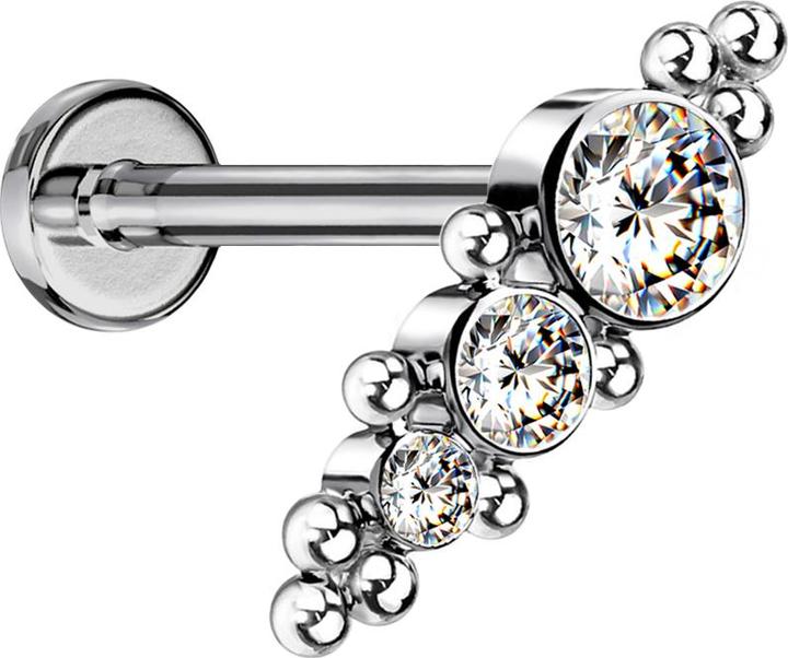 Produktbild Star Piercing Micro Labret Innengewinde silber mit Kugeln und drei Kristallen (ohne Messing, Titan G23)