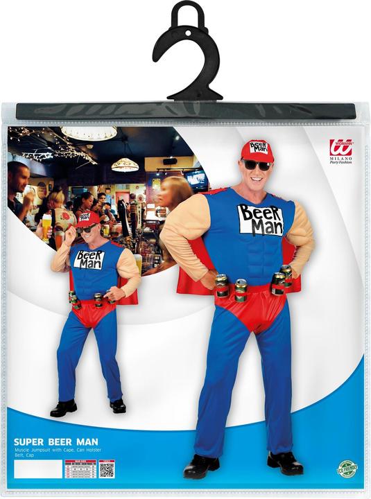 Produktbild Widmann SUPER BEER MAN (Muskel Overall mit Umhang, Gürtel mit Dosenhalter, Basecap), XXL (XXL)