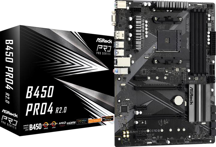 Actual product image AsRock Mainboard B450M Pro4 2.0 (AM4, AMD B450, mATX)