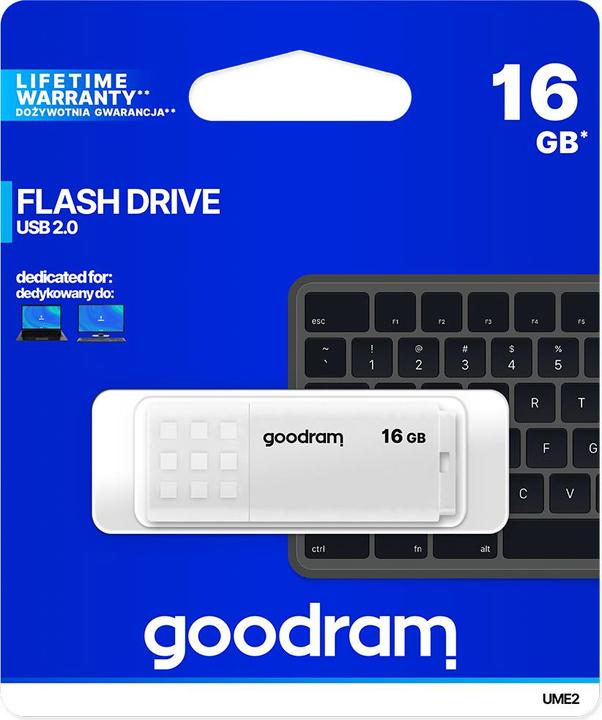 Image du produit Goodram UME2 UME2-0160W0R11 Pendrive (16 Go, USB 2.0, blanc) (16 Go, USB-A)