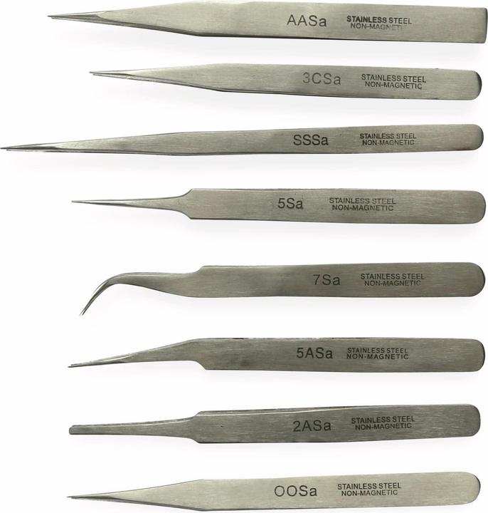 Eneroid Stainless steel precision tweezers set, 8 pieces