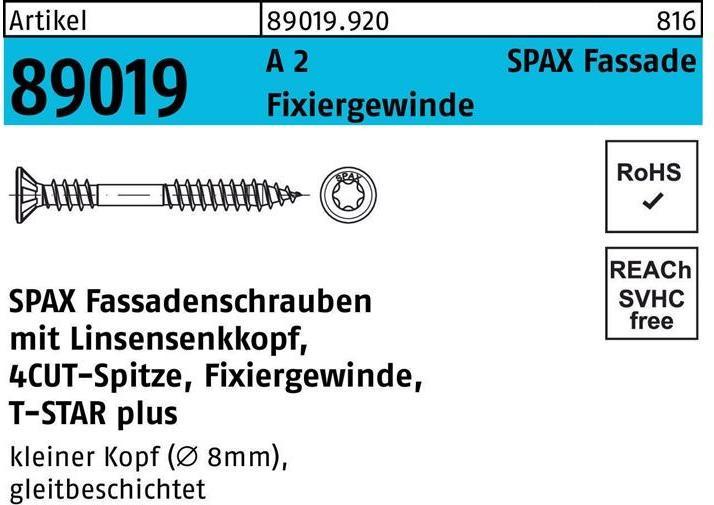 Image du produit Spax Vis de façade 4,5 x 70 mm 100 pcs. Acier inoxydable A2 ( 25470004507022 ) Filet de fixation Mini (100 Vis par pièce)