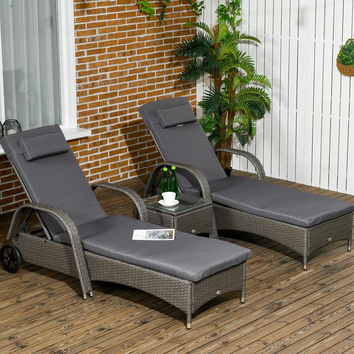 Produktbild Outsunny Rattan Sonnenliegen mit Tisch (200 cm)