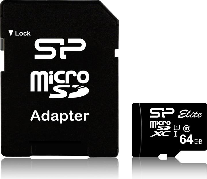 Produktbild Silicon Power Elite UHS-I 64GB microSDXC Ad. SP064GBSTHBU1V10SP (64 GB, microSDXC, U1, UHS-I)