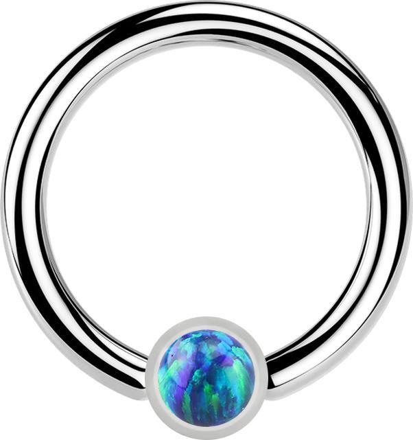 Produktbild Star Piercing Micro Closure Ring silber Zylinder Opal blau (ohne Messing, Chirurgenstahl 316L)