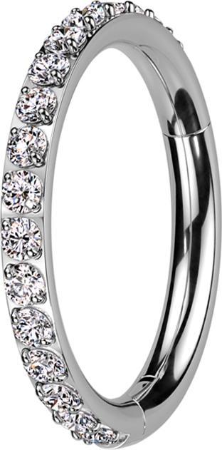 Star Piercing Micro Segmentring klappbar silber seitlich Kristalle silber (Titan G23, ohne Messing)