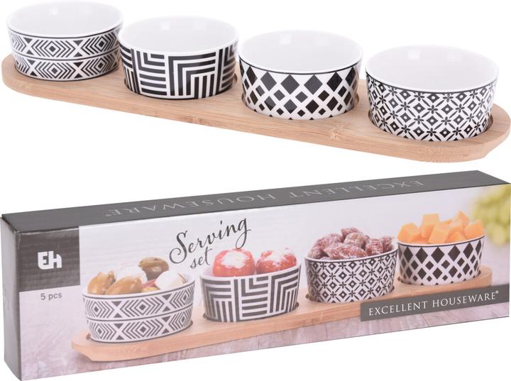 Produktbild Excellent Houseware Bambustablett mit 4 Keramik Schalen