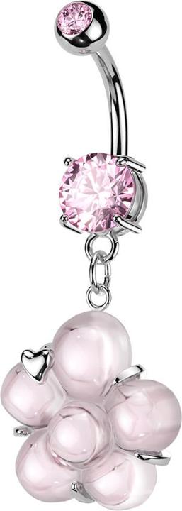 Produktbild Star Piercing Banane silber mit zwei Kugeln Kristall pink Anhänger Blume mit Herz (Chirurgenstahl 316L, Messing)