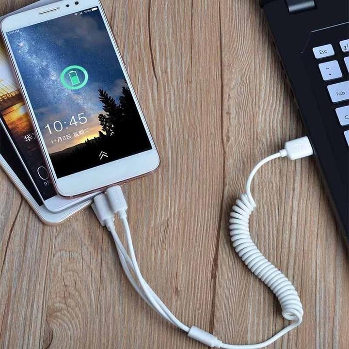 Image du produit Dudao car kit charger 2x USB 2.4A + cable USB 3in1 Lightning / Type C / micro USB cable white (R7 wh