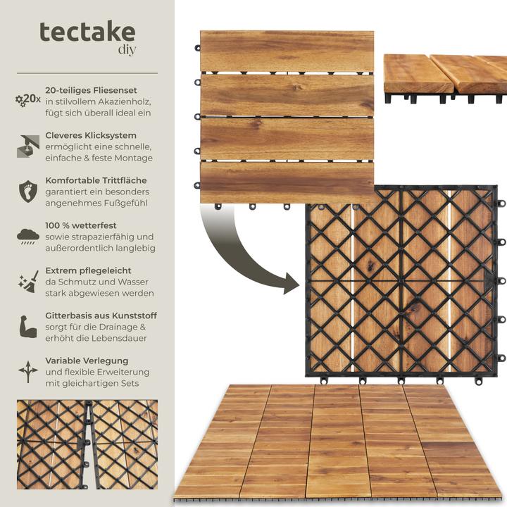 Produktbild tectake 20er Set Terrassenfliesen Tabula Akazienholz, je 4 Lamellen (20 x)