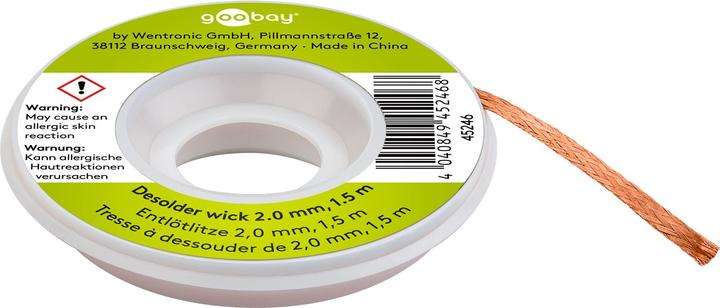 Image du produit Goobay Tresse à dessouder 2 mm pour enlever l'étain de soudure aux points de soudure 1,5 m (tresses à dessouder)