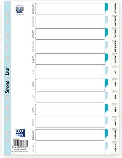 Produktbild Elba 400020562, Months tab index, Polypropylene (PP), White, Portrait, A4, 0.12 mm