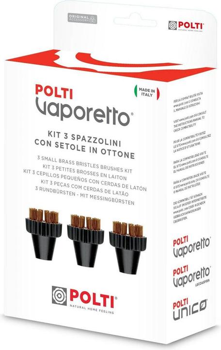 Polti 3 Small Brass Bristles Brushes Kit PAEU0297 Vaporetto Lecoaspira Unico Suitable for Vaporetto models