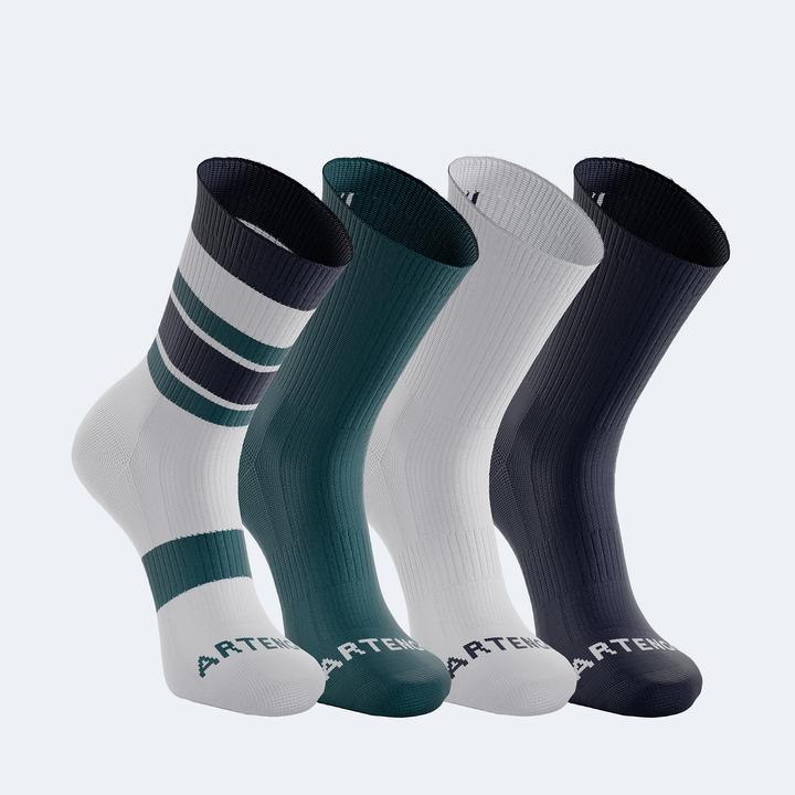 Image du produit Artengo Lot de 4 chaussettes de tennis hautes - RS300 motif bleu, vert/bleu (43, 46)