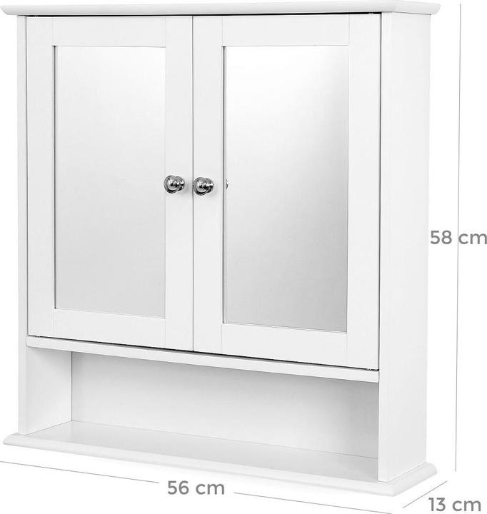 Immagine prodotto Vasagle Armadio a specchio LHC002 bianco 56,5 x 13,0 x 58,5 cm (56 x 13 x 58 cm)